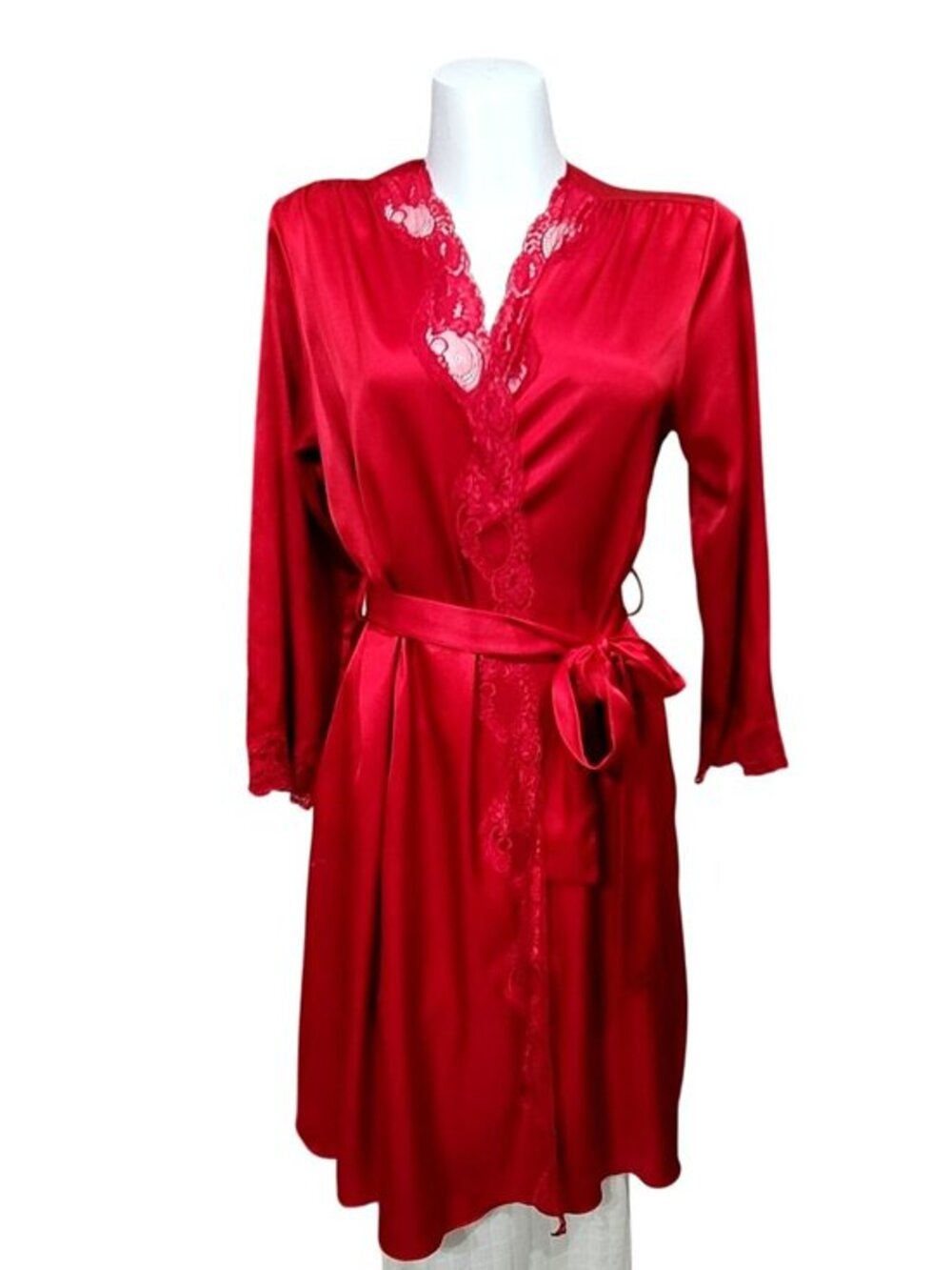 Fredricks Of Hollywood Red Lace-Trim Satin Robe M